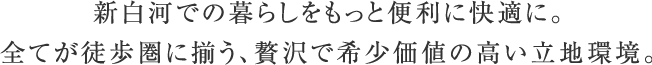 新白河での暮らしをもっと便利に快適に。全てが徒歩圏に揃う、贅沢で希少価値の高い立地環境。