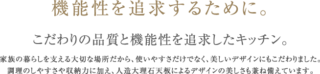 機能性を追求するために。 こだわりの品質と機能性を追求したキッチン。